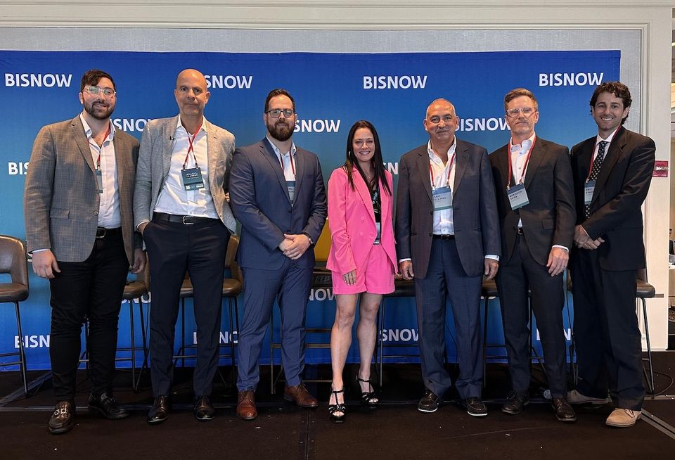 Doroni Aerospace’s Abe Dats, Newgard Development Group’s Harvey Hernandez, Empira’s Michael Marrero, Miller Construction’s Nicole Flier, Suffolk Construction’s Sam Sleiman, Ocean Land Investments’ Brandon Spirk and Billion Sumberg’s Eric Singer spoke at a panel at Bisnow’s Transit Oriented Development and Transportation Infrastructure event on Sept. 7.