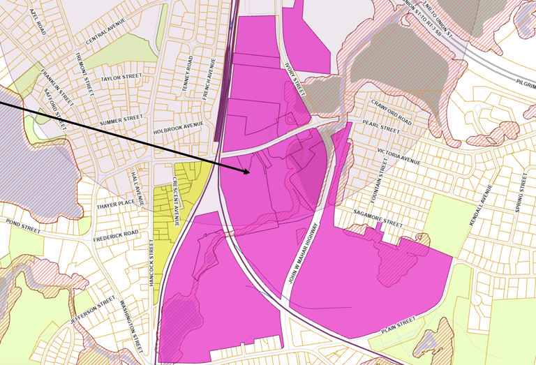 A map of Braintree's Red Line South zoning district.