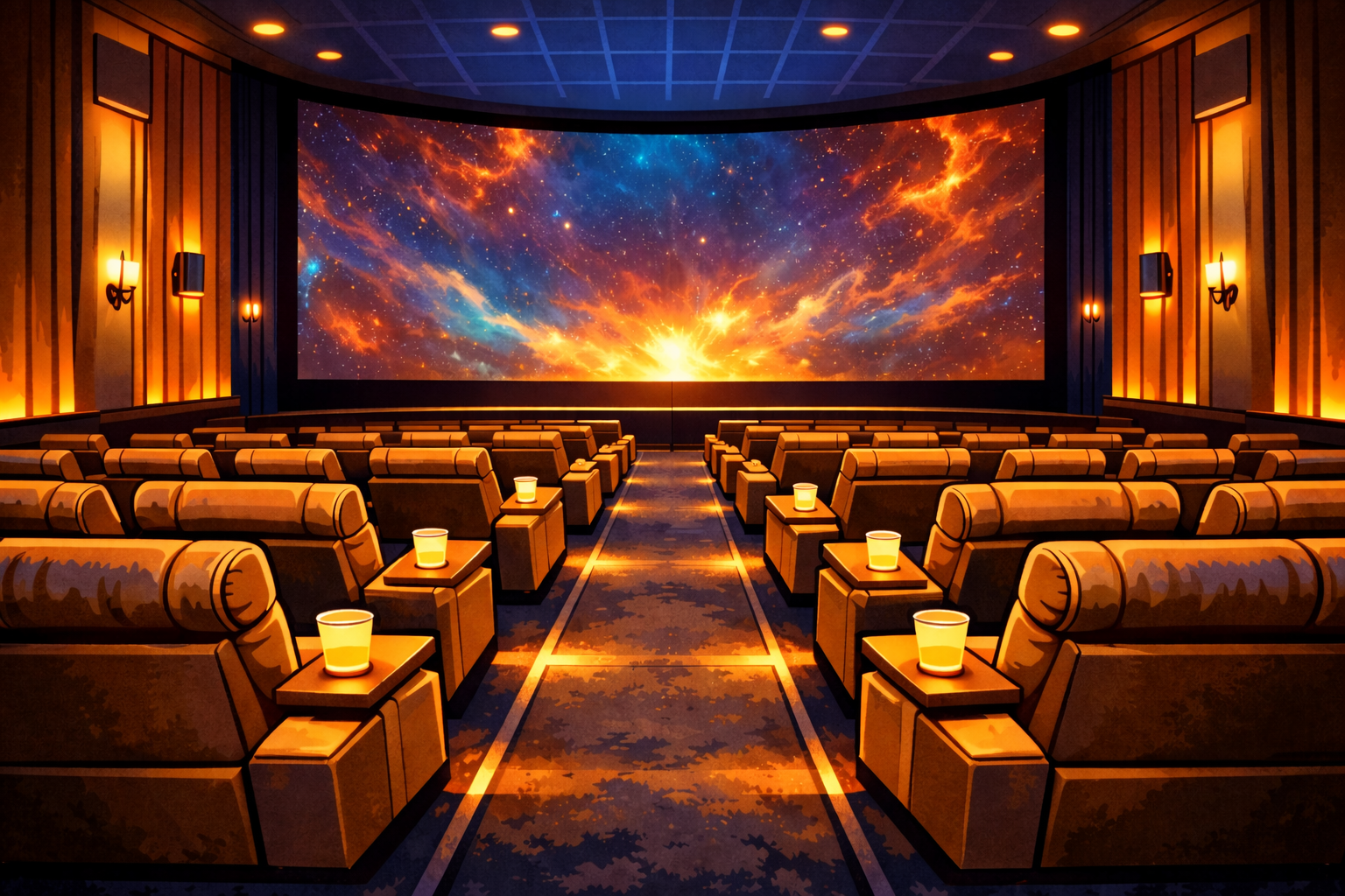 An cartoon rendering of a high-end theater