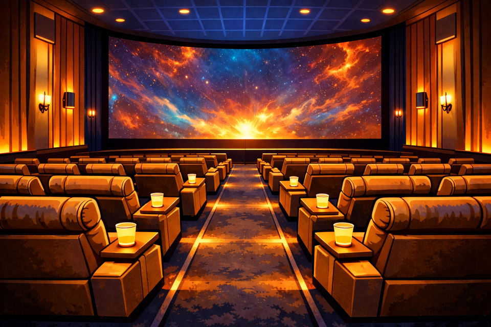 An cartoon rendering of a high-end theater