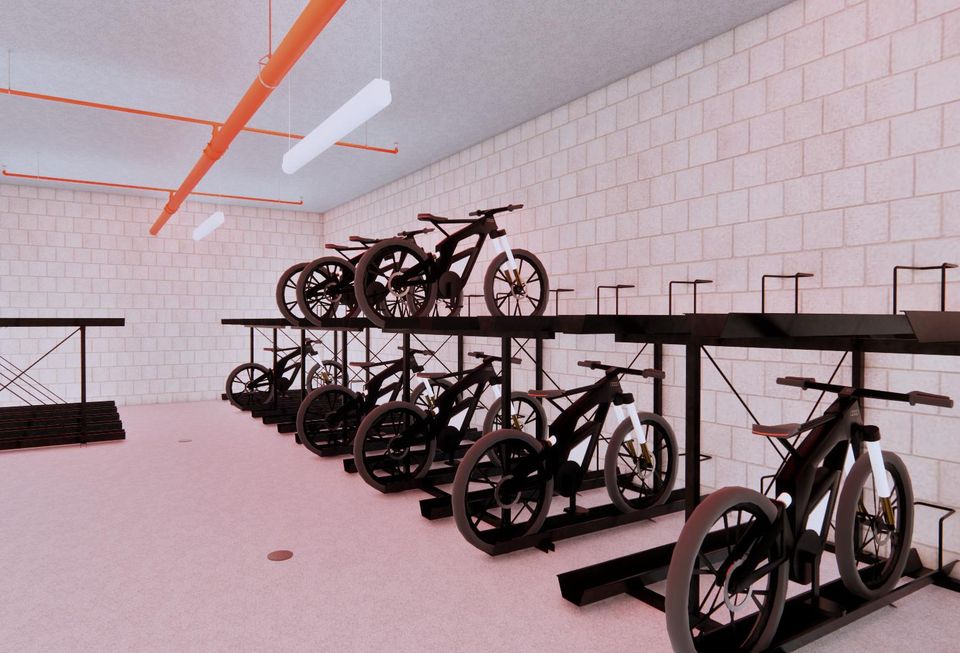 Aufgang Architects' bike storage rooms, designed to slow the spread of fires caused by lithium ion batteries.