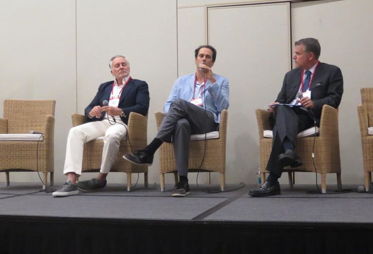 KAR Properties principal Shah Karmely, Key International co-President Inigo Ardid and Weiss Serota Helfman Cole & Bierman member Joseph Hernandez speak at a Bisnow event Sept. 25, 2019