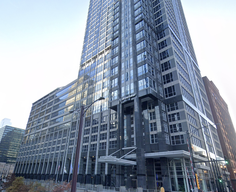 The exterior of the Boeing building in Chicago.