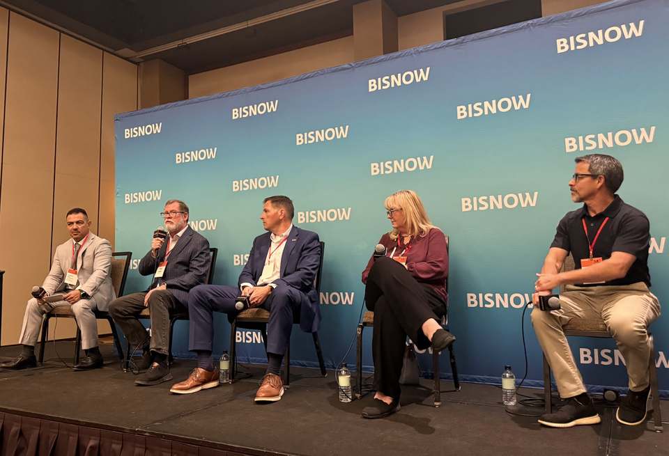 Left to Right: Moderator Vicente Ruiz, Sr. Development Manager at Trammell Crow Company; Brian Cassidy, president of CCBG Architects; Tim Smith, Vice President of ACU; Jennifer Jennings, Sr. Director, of Real Estate Development for Native American Connections; and Lorenzo Perez, co-founder of Venue Projects participate in a panel at Bisnow’s Phoenix Construction, Development & Design Summit on March 12.