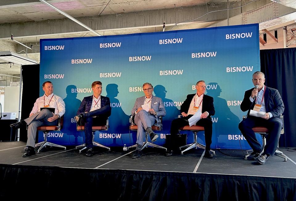Nuveen Real Estate’s Charles Russo, Meridian Capital Group’s James Murad, Concord Summit Capital’s Kevin O’Grady, The Continuum Co.’s Ian Bruce Eichner and Bilzin Sumberg’s Joe Hernandez discussed commercial real estate investment at Bisnow’s Miami State of the Market event on Sept. 12, 2023.