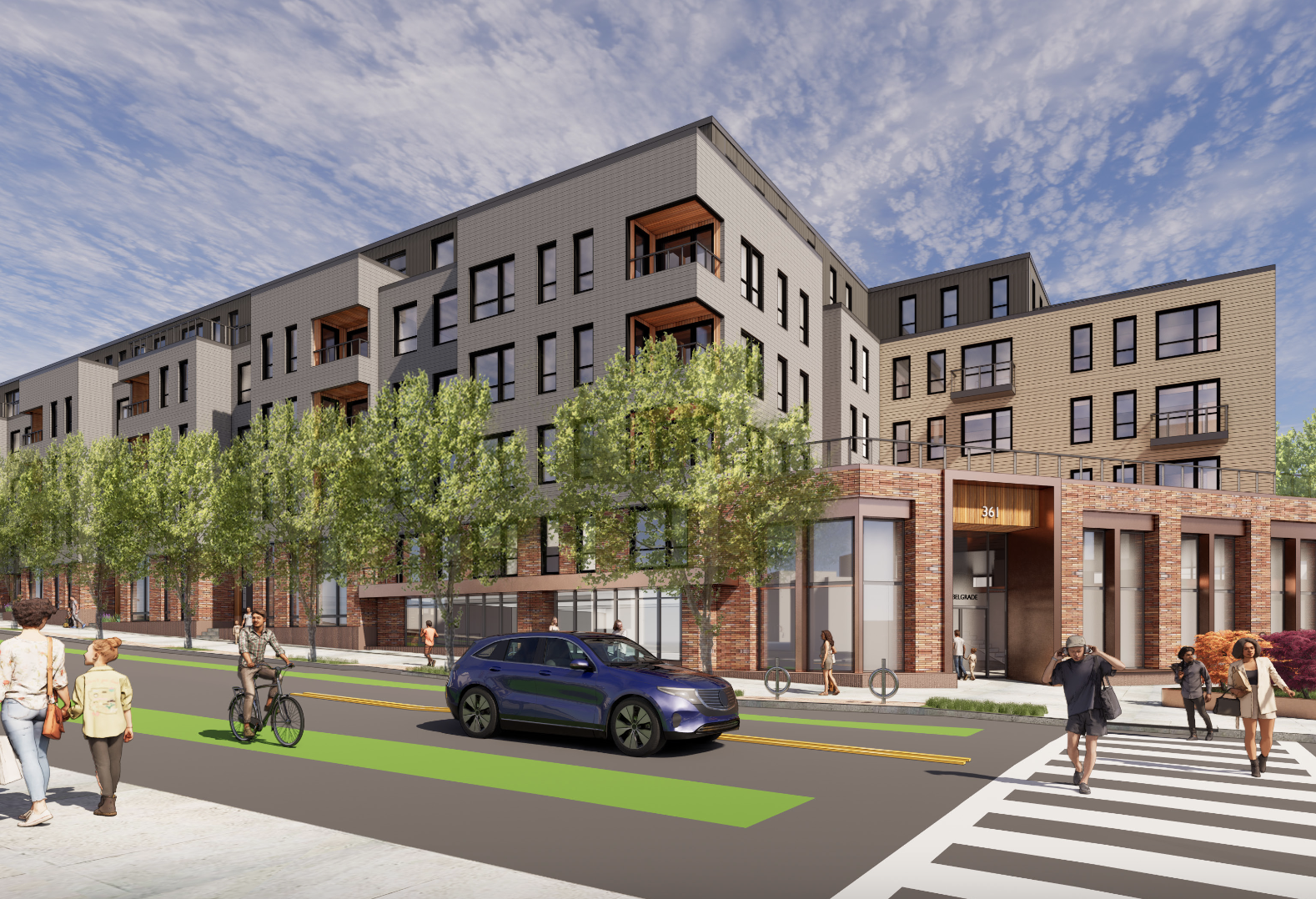 A rendering of Upton + Partners' 124-unit residential project at 361 Belgrade Ave. in West Roxbury.