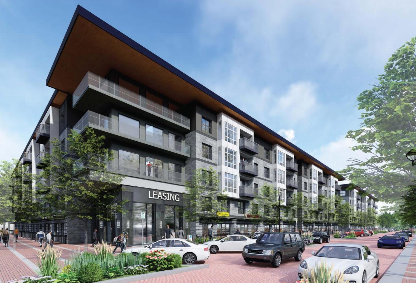 Rendering of mixed-use EVIVA complex at Trinity Mills in Carrollton, Texas.