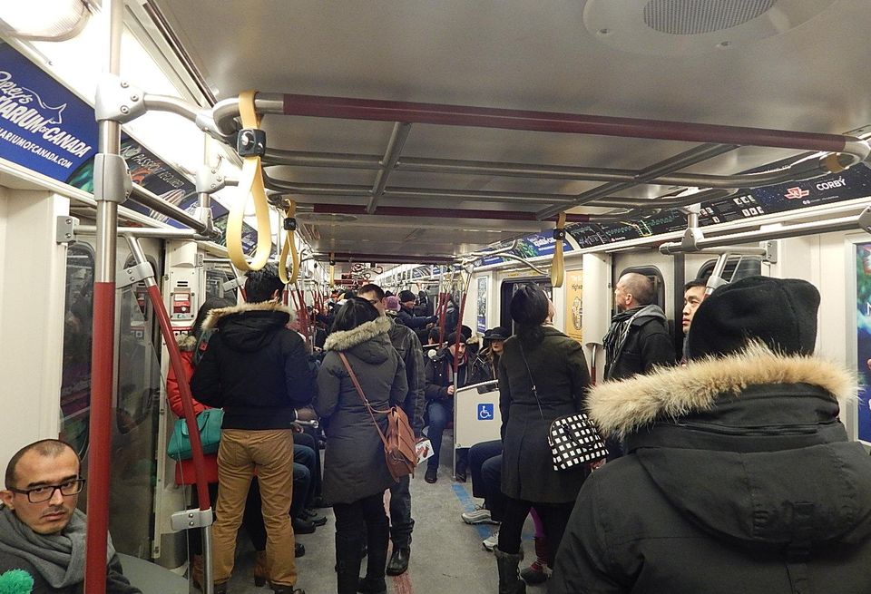 Crowd subway car. 