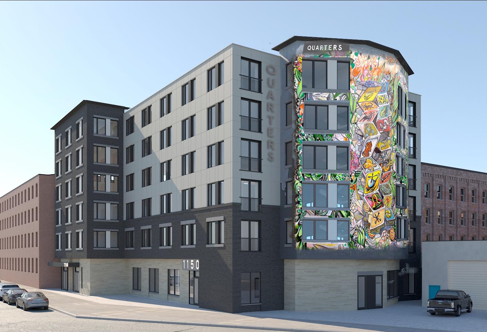 A rendering of Quarters' co-living development coming to Philadelphia's Northern Liberties neighborhood