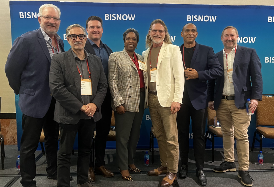 Assemblage Works’ Michael Matthews, GGLO’s Gio Aliano, Synergy Inc.’s Justin Stewart, Innovative Housing Opportunities’ Rochelle Mills, Danielian Architects’ Daniel Gehman, SoLa Impact’s Martin Muoto and KTGY’s Keith McCloskey