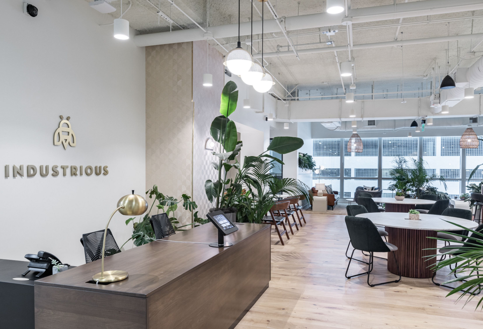 The inside lobby at the Industrious office space in Brickell on the 10th floor of the Sabadell Financial Center at 1111 Brickell Avenue, Miami, FL.
