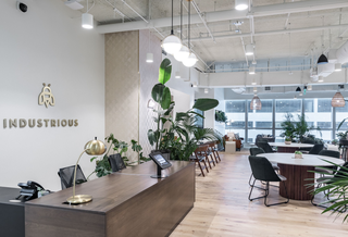 The inside lobby at the Industrious office space in Brickell on the 10th floor of the Sabadell Financial Center at 1111 Brickell Avenue, Miami, FL. 