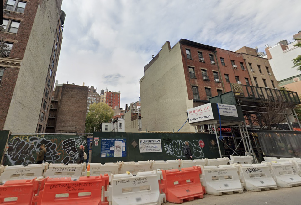 The construction site at 64 University Place, where Argo Real Estate and bSafal has obtained an $84M construction loan this week for a 28-unit residential condo project.