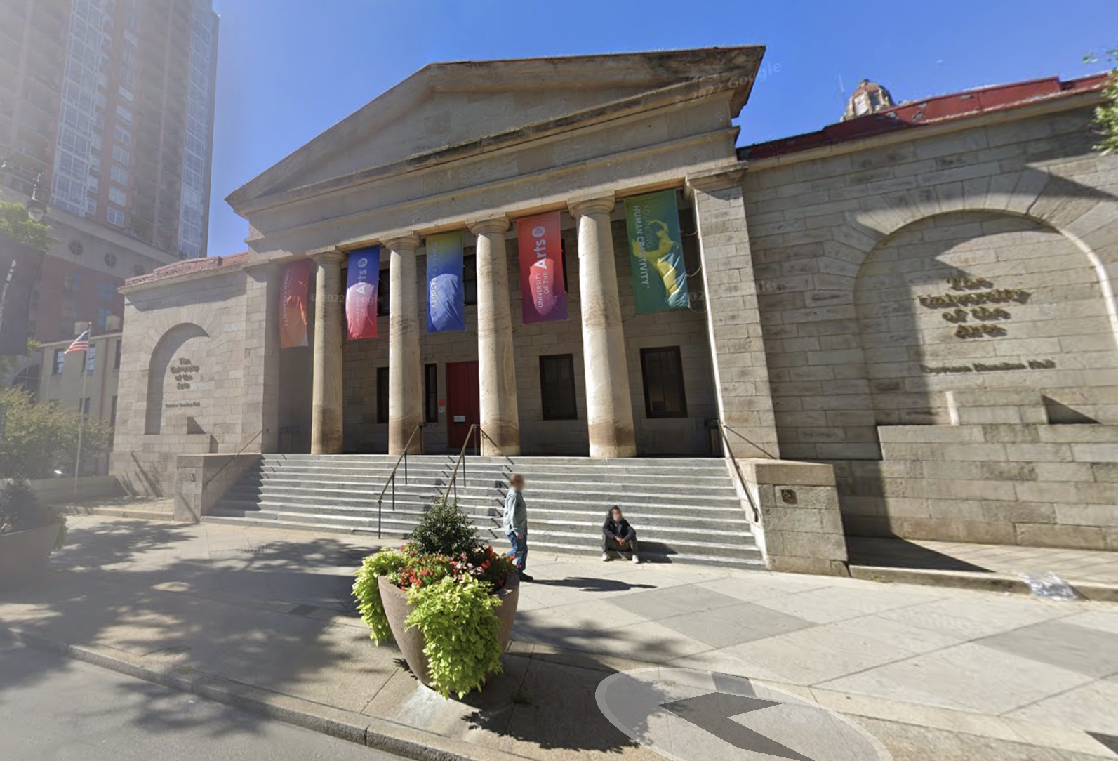 A south view of The University of the Arts main campus via Google Maps 2022 image screenshot by Sonya Swink.