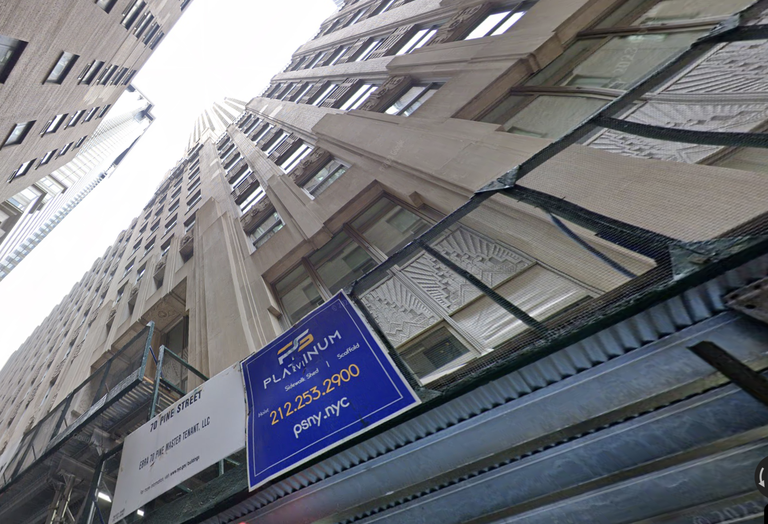 70 Pine St. in Manhattan's Financial District, where owners DTH Capital and Rose Associates scored a $395M refinancing from Goldman Sachs this week. 