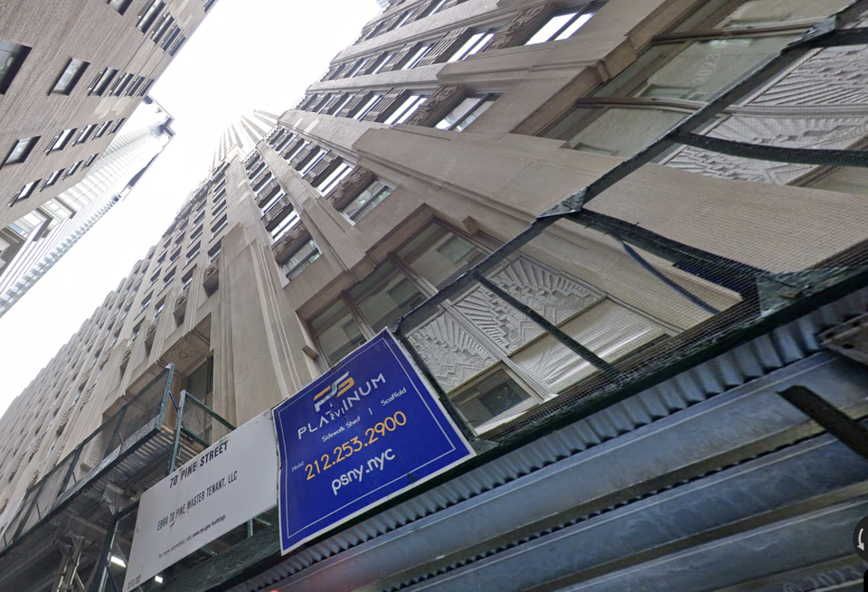 70 Pine St. in Manhattan's Financial District, where owners DTH Capital and Rose Associates scored a $395M refinancing from Goldman Sachs this week.