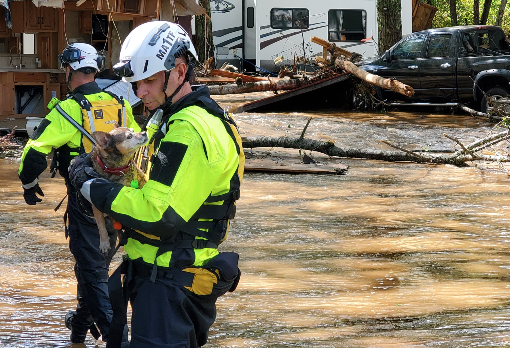 Urban Search & Rescue Massachusetts Task Force 1 team working diligently in Jackson and Haywood counties to find stranded people and animals