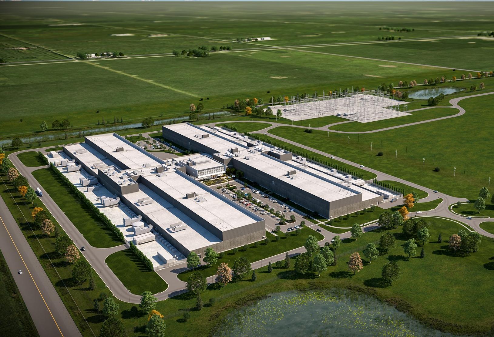 A rendering of Facebook's data center campus in DeKalb, IL