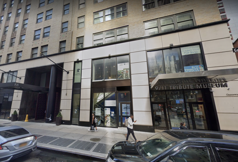 The 9/11 Tribute Museum at 92 Greenwich St., which closed this week. Next door is Thor Equities' 88 Greenwich St., former offices which the landlord converted into residential apartment condos.