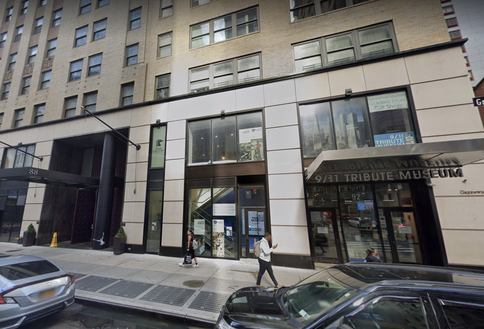 The 9/11 Tribute Museum at 92 Greenwich St., which closed this week. Next door is Thor Equities' 88 Greenwich St., former offices which the landlord converted into residential apartment condos.