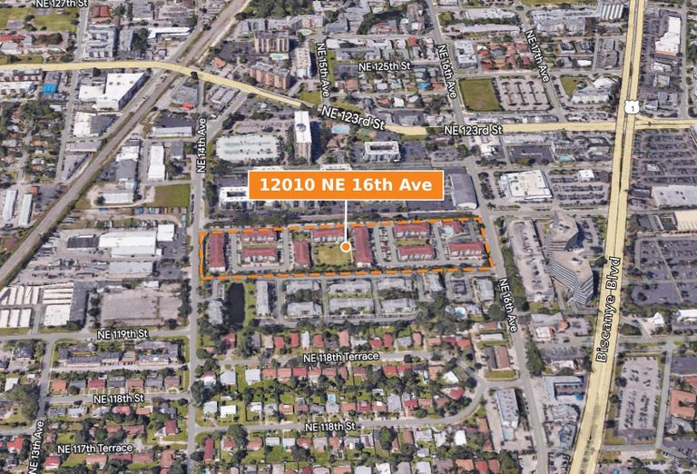 Google Earth Satellite Image of 12010 NE 16th Ave Pointing North  With Marks Sold by Advenir to GID on May 8, 2023 Wasielewski