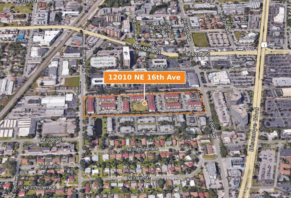 Google Earth Satellite Image of 12010 NE 16th Ave Pointing North With Marks Sold by Advenir to GID on May 8, 2023 Wasielewski