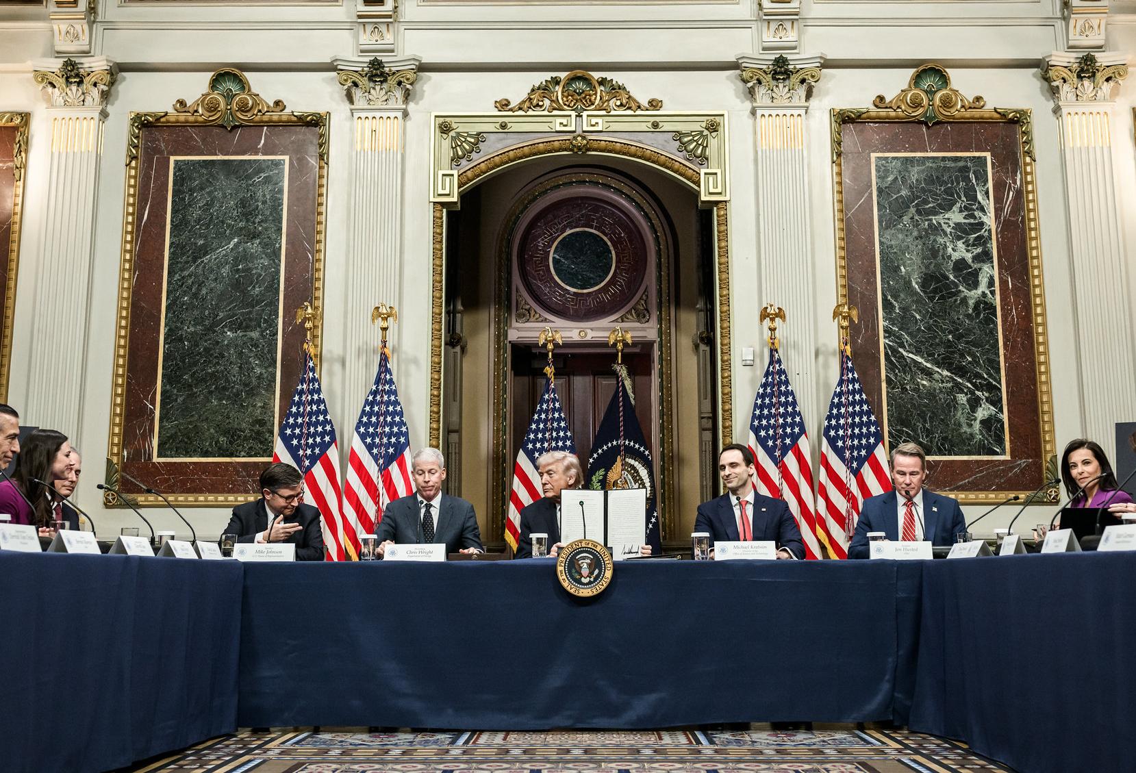 President Donald J. Trump participates in a Ratepayer Protection Pledge roundtable, Wednesday, March 4, 2026, in the Indian Treaty Room of the Eisenhower Executive Office Building at the White House. (Official White House Photo by Molly Riley)

