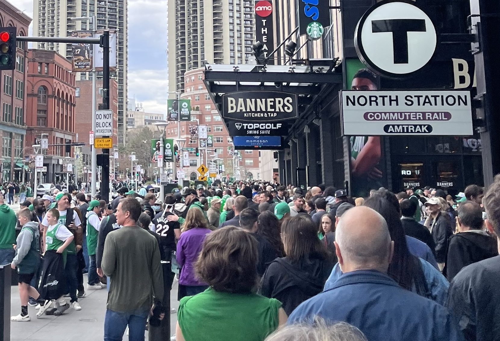Crowd of Celtics fans outside TD Garden for Game 1 of the Celtics-Heat first round series.