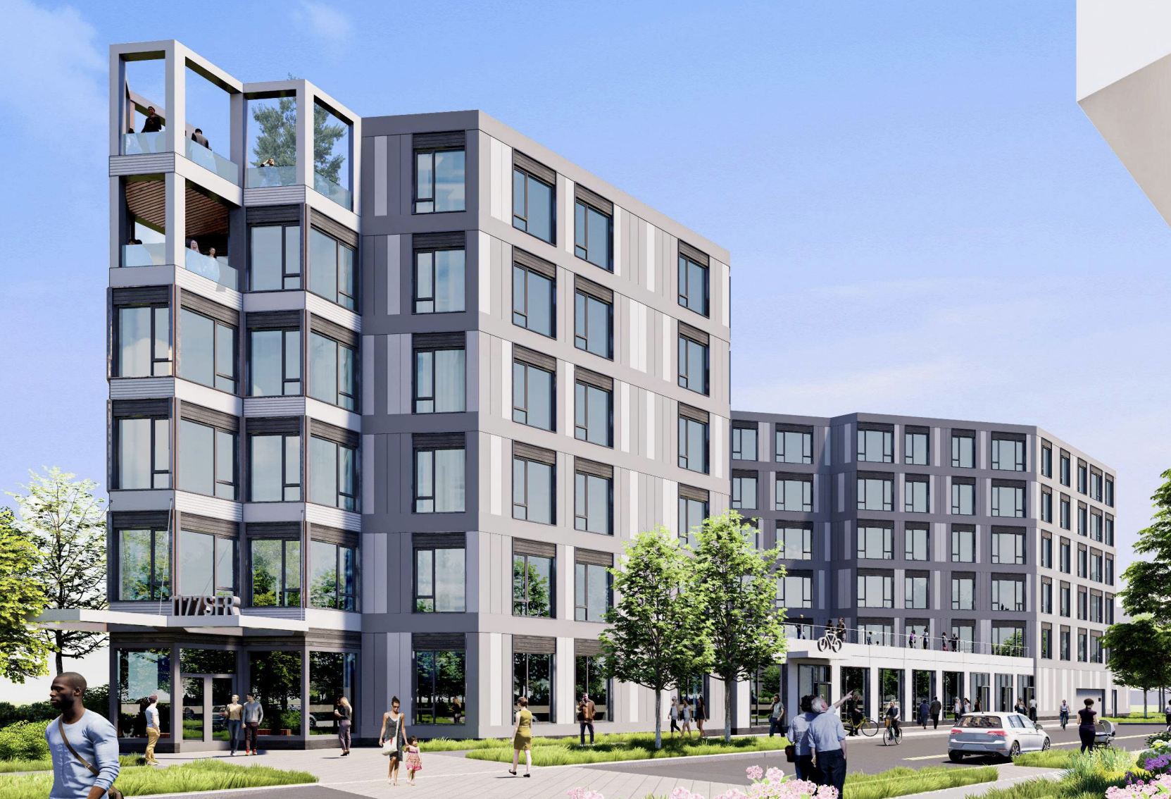Rendering of the 85-unit apartment complex.