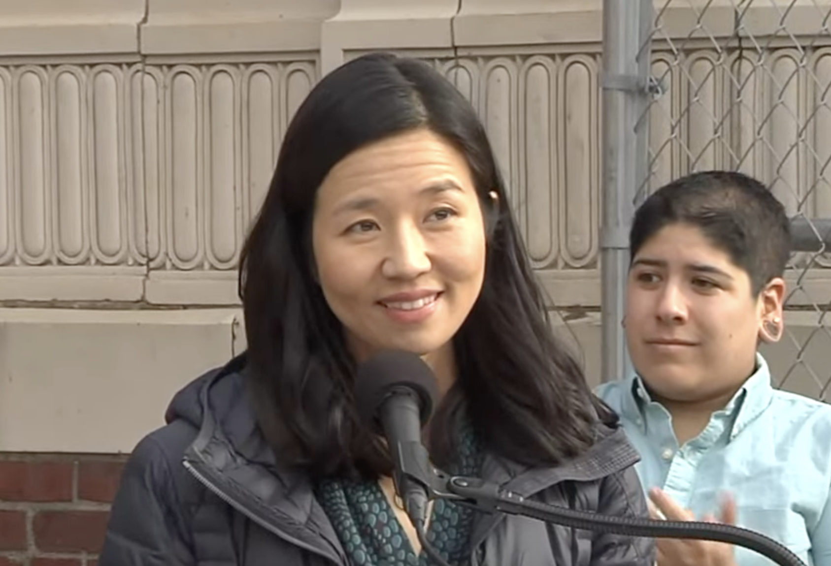 Mayor Michelle Wu at a press conference about new affordable housing investments in the city.