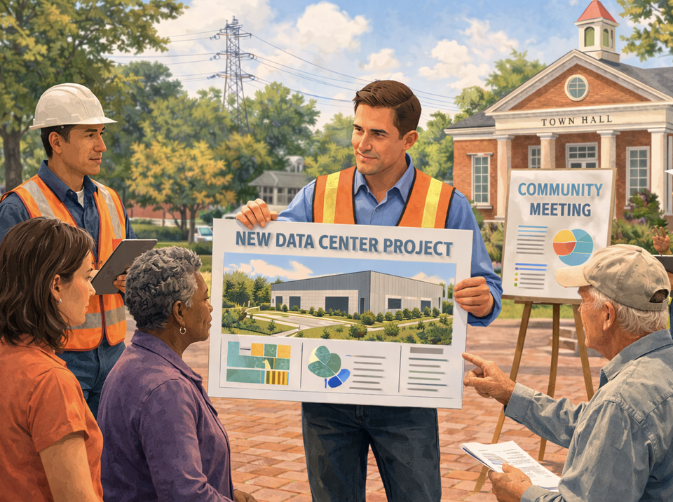 A man explaining his plans to the community