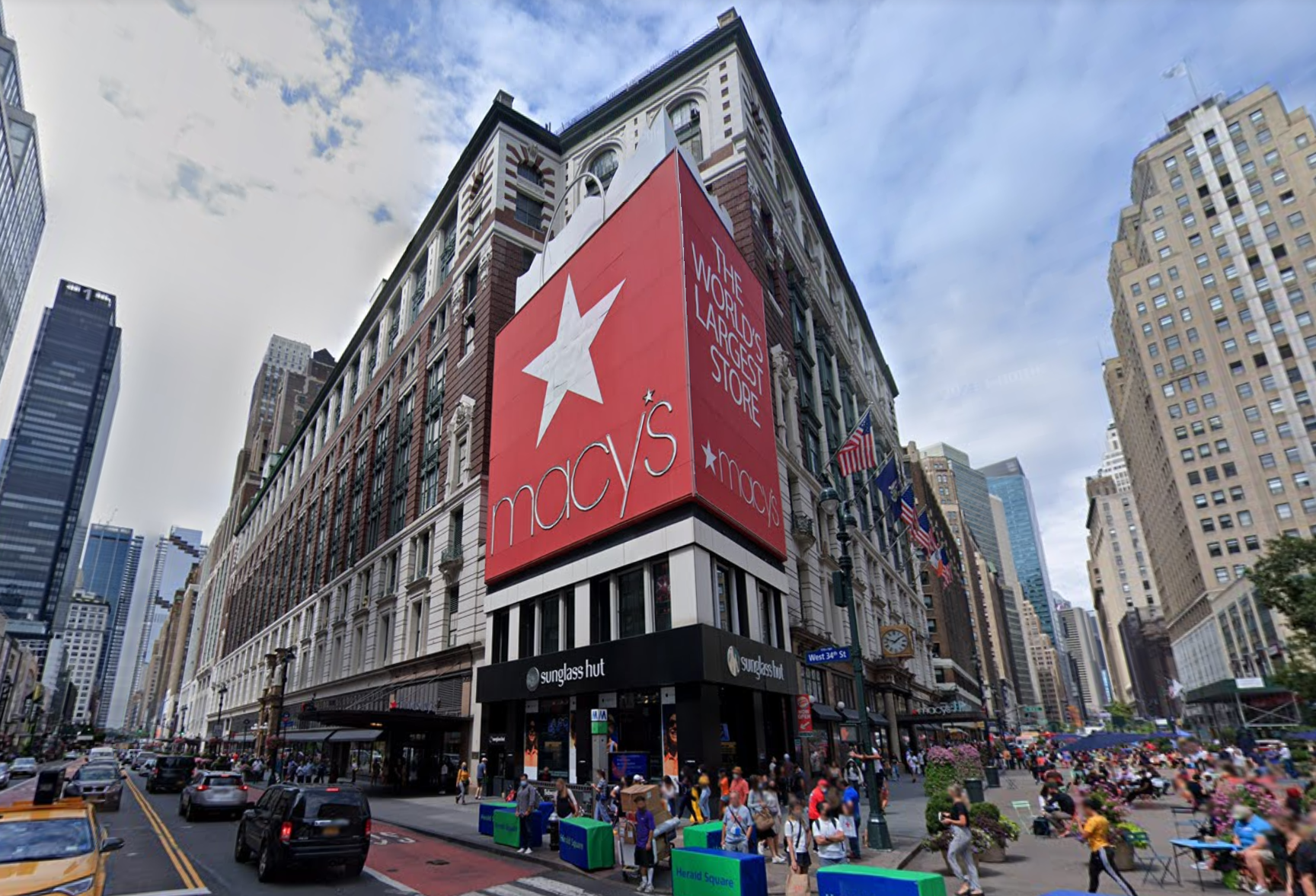 Street view of the Macy's flagship location in New York City's Herald Square