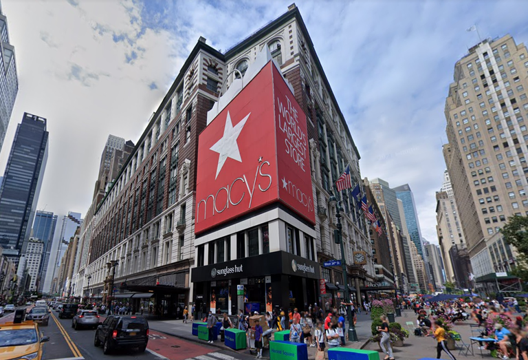 Street view of the Macy's flagship location in New York City's Herald Square