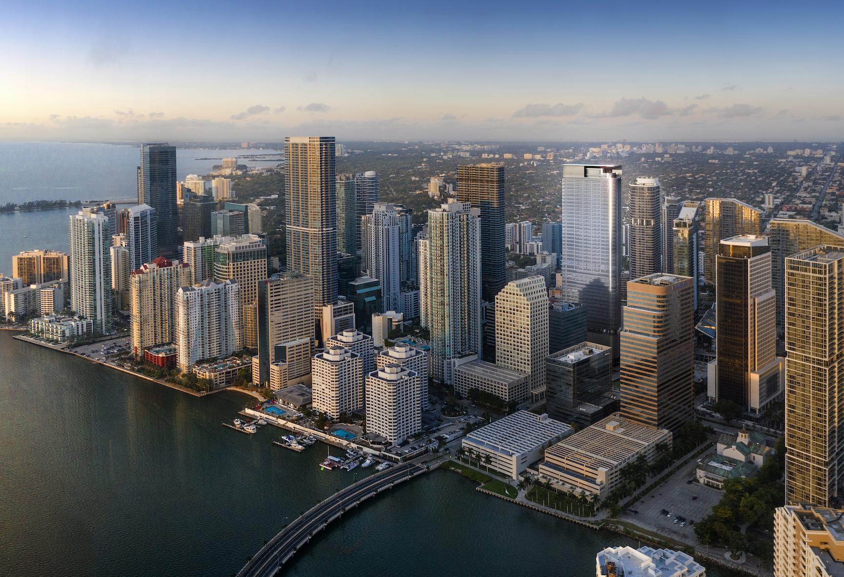Rendering of Miami's skyline with 830 Brickell at the center. 
