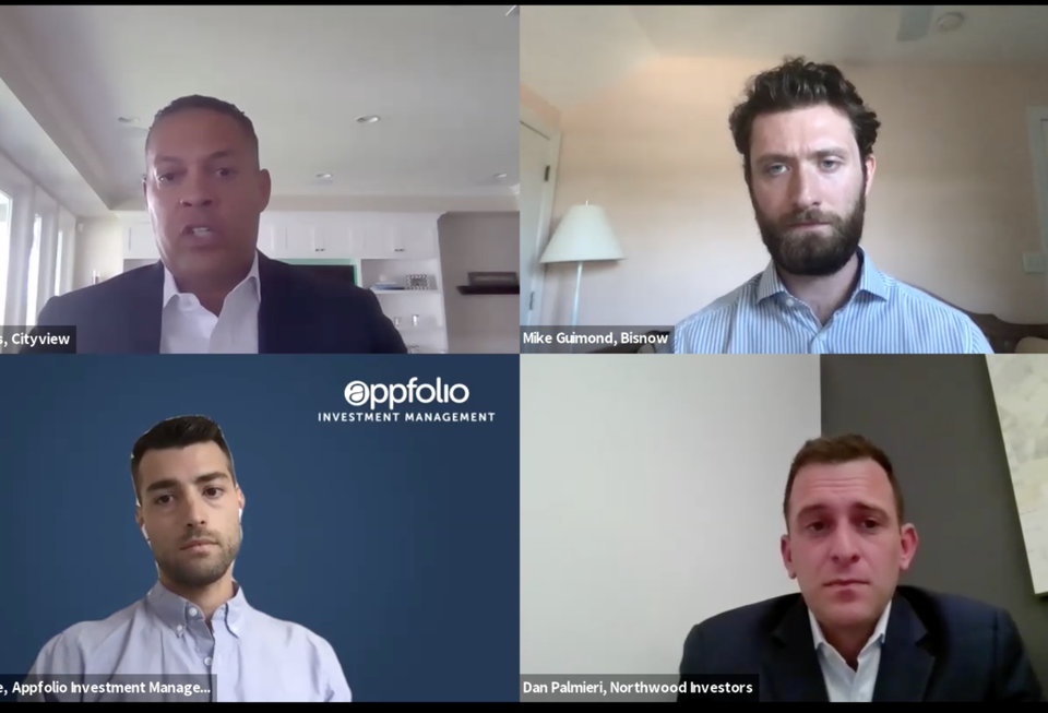 CityView's Khalif Edwards, Bisnow's Mike Guimond, Northwood Investors' Dan Palmieri and Appfolio Investment Management's David Gaultiere