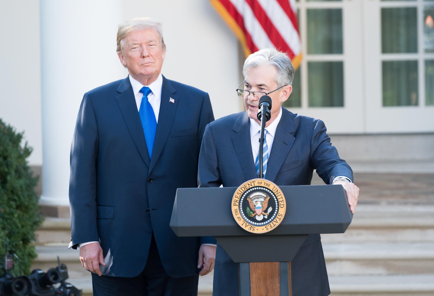 President Donald Trump And Federal Reserve Chairman Jerome Powell At Powell's Nomination To Lead The U.s. Federal Reserve In November 2017.