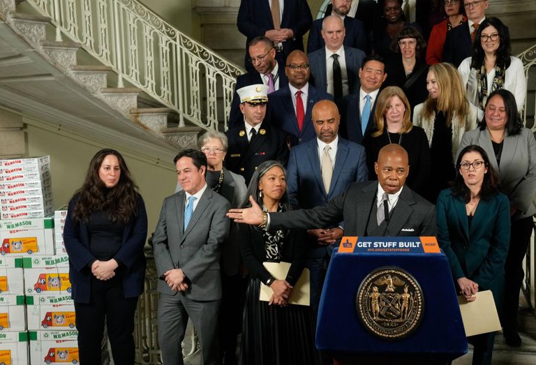 New York City Mayor Eric Adams introduces his sweeping housing production reform at City Hall on Thursday, December 8, 2022.