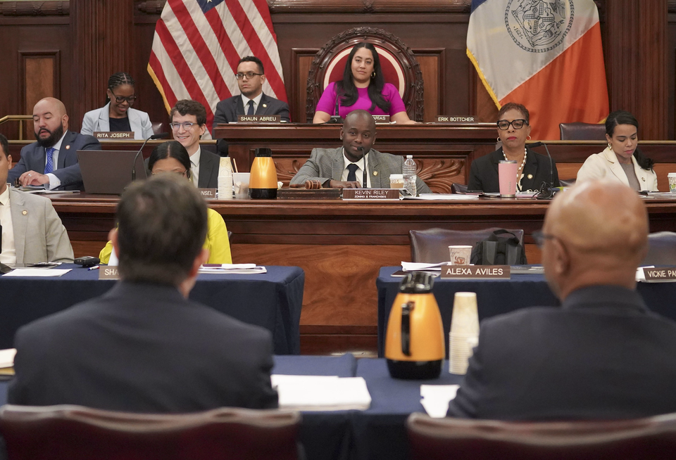 New York City Council Member Kevin Riley questions Department of City Planning head Dan Garodnick on the impacts of City of Yes during a late October hearing.