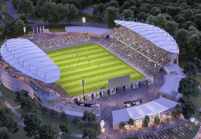 A rendering of the new White Stadium for a National Women's Soccer League team in Franklin Park.