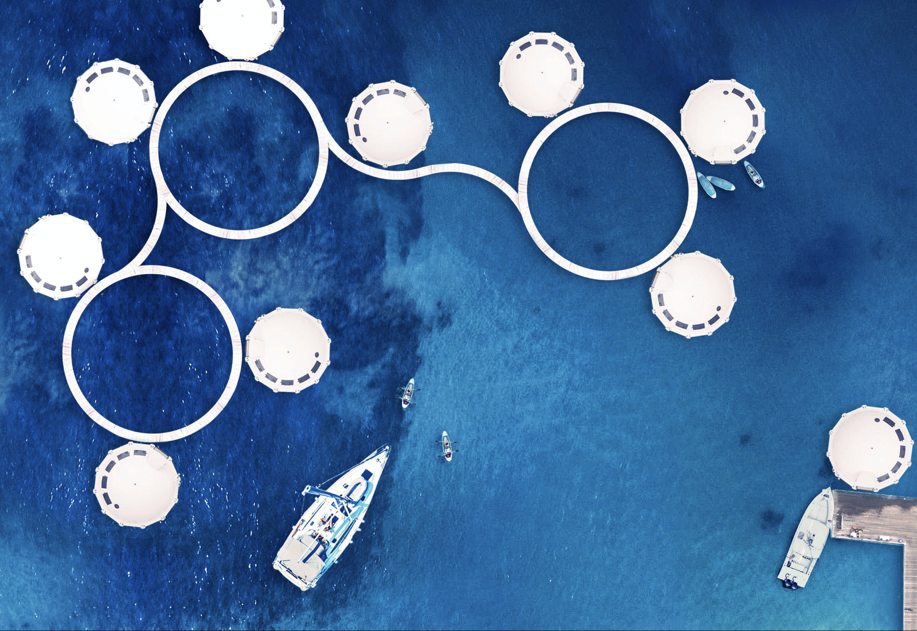 Anthénea floating hotel pods could be connected to make a floating resort.