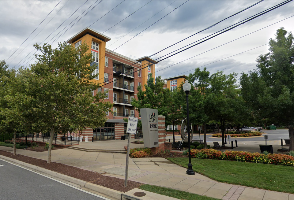 Exterior view of the apartment building with a