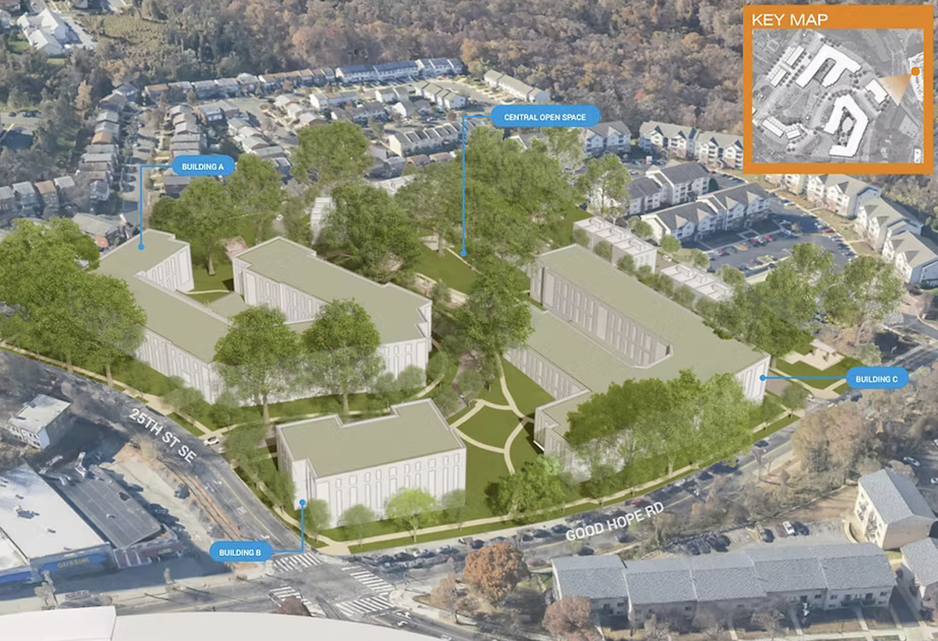 A rendering of Enterprise Community Partners' 444-unit project at 2333 Skyland Place SE.