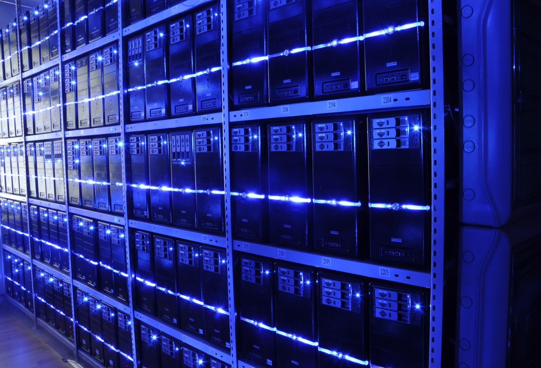 A rack of servers at a data center.