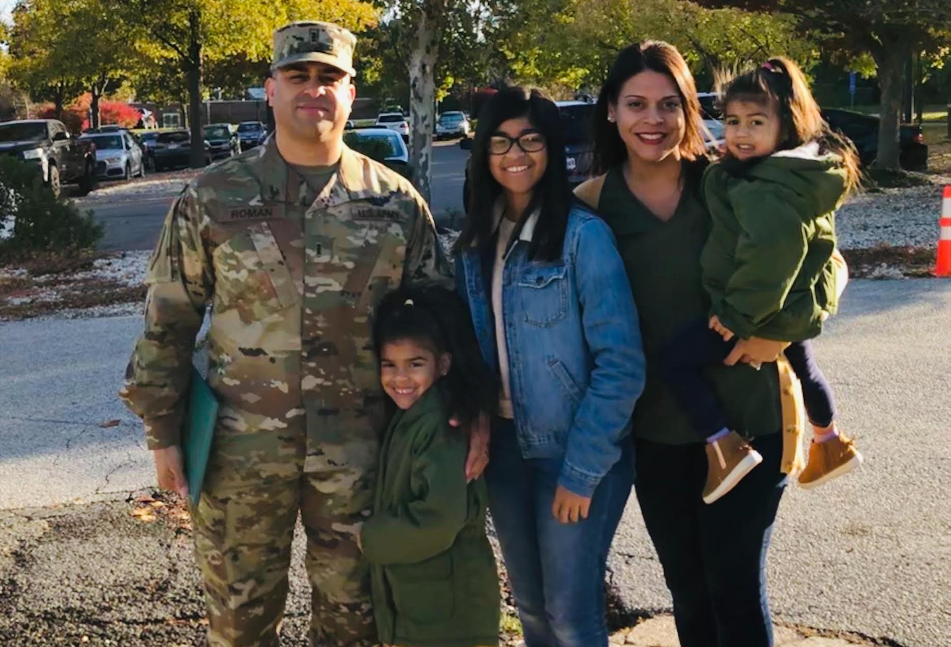The Roman family at Fort Belvoir. From left to right: Chief Warrant Officer Jorge Roman, Camila, Alena, Raven and Sophia