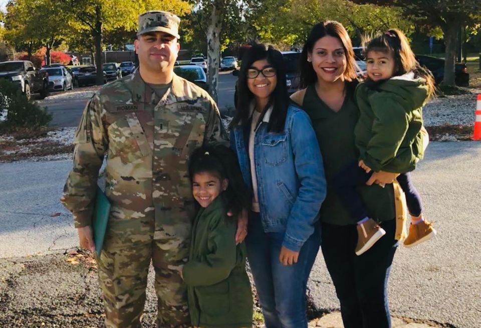 The Roman family at Fort Belvoir. From left to right: Chief Warrant Officer Jorge Roman, Camila, Alena, Raven and Sophia