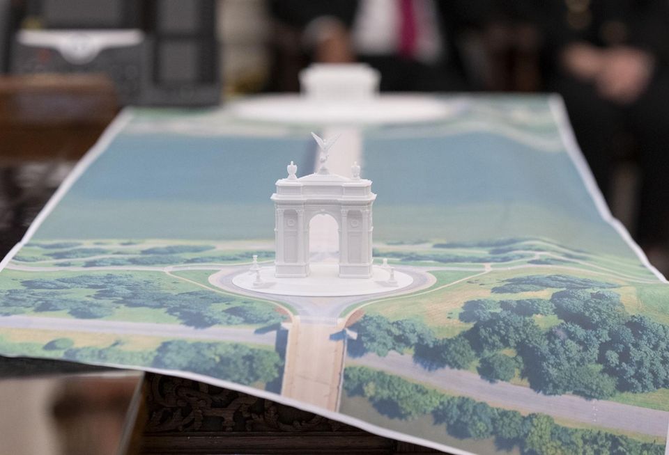 A model of the arch that President Donald Trump aims to build across from the Lincoln Memorial in D.C.