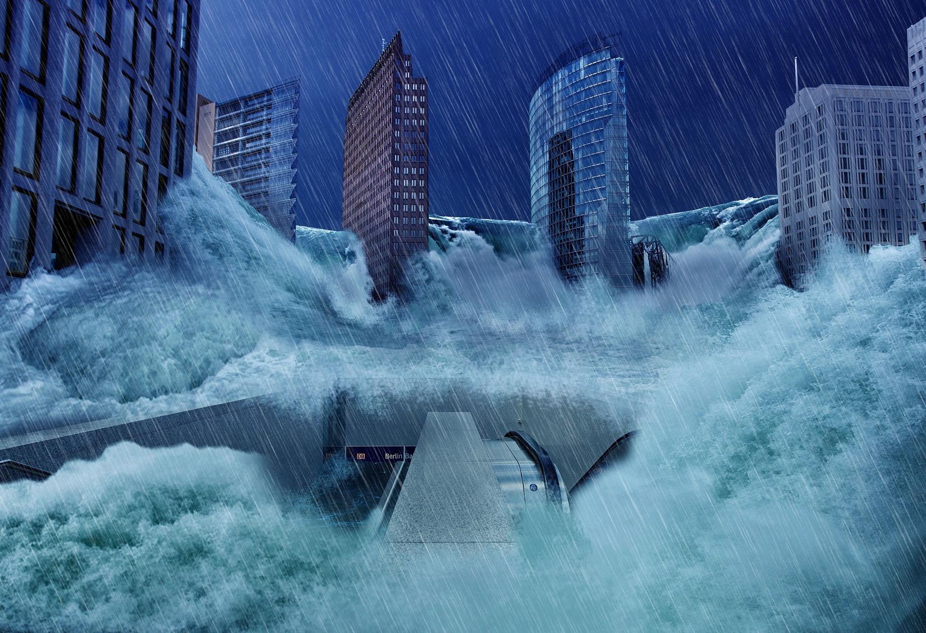 Flood commercial buildings downtown infrastructure high-rises skyscrapers