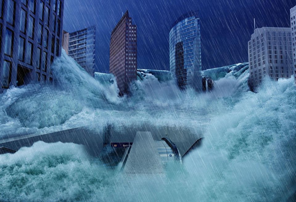 Flood commercial buildings downtown infrastructure high-rises skyscrapers