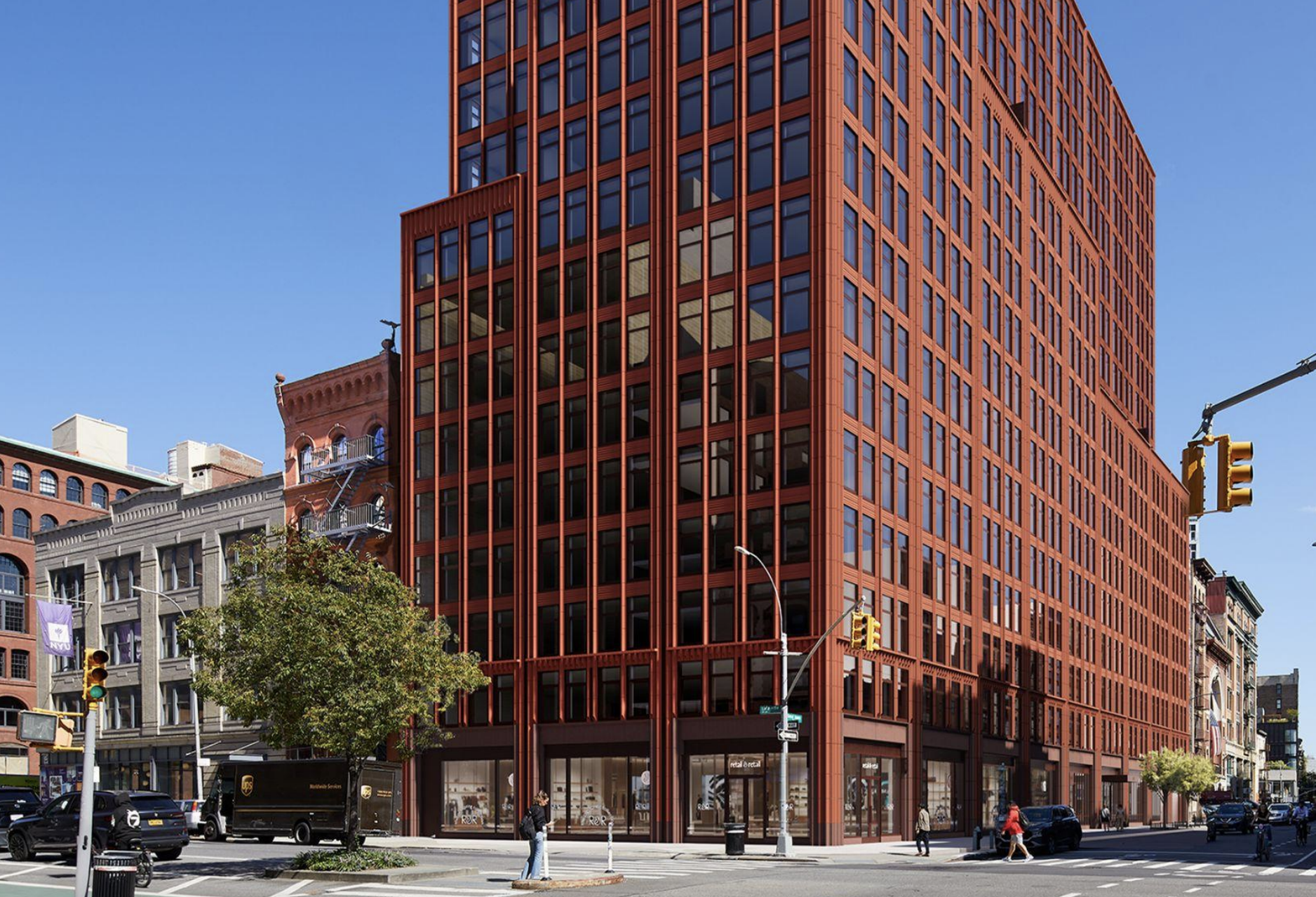 A rendering of the terracotta building proposed for 375 Lafayette St.