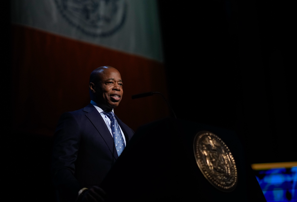 New York City Mayor Eric Adams, delivering his fourth — and potentially final — State of the City address at the Apollo Theater in Harlem in January 2025.